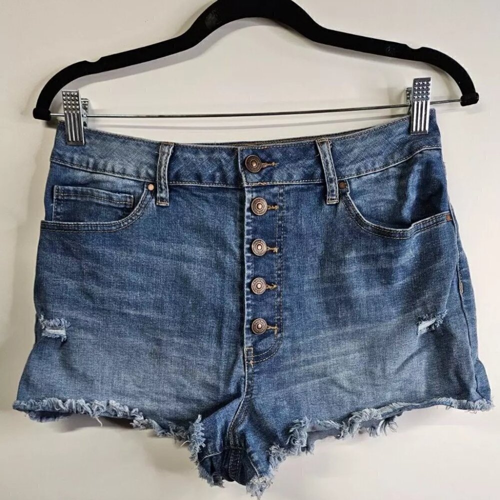 Rewash Brand Denim Shorts High Rise Distressed Button Fly Shorts, 11/30